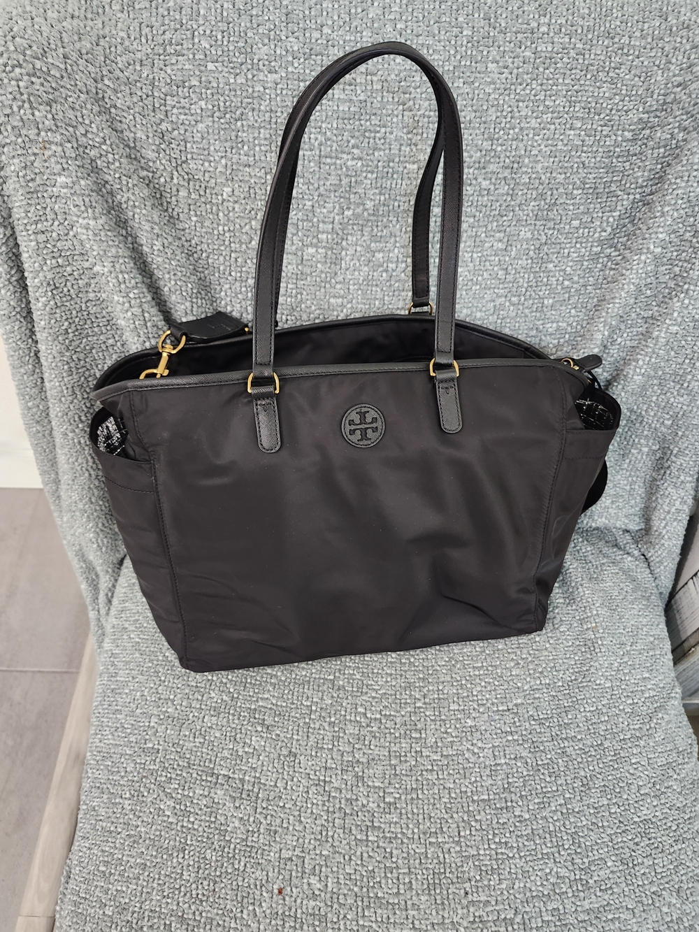 Tory Burch Black Nylon Tote with Gold Hardware